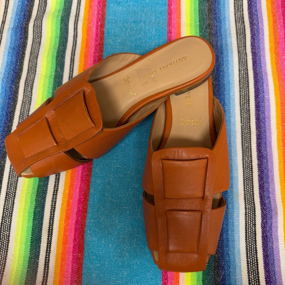 Anthony Veer Leather Woven Mules Cognac Size 7 Shoes - Picture 3 of 10